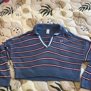 Victoria’s Secret Pink Cropped Striped Collared Sweater NWOT